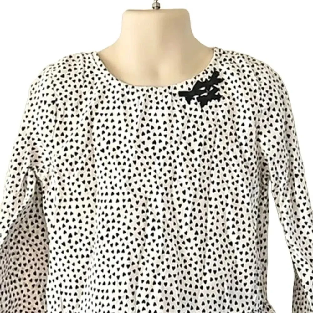 Carter's Girls Heart Print Peplum Top Size 6/6X Long Sleeve Cream Black Bow